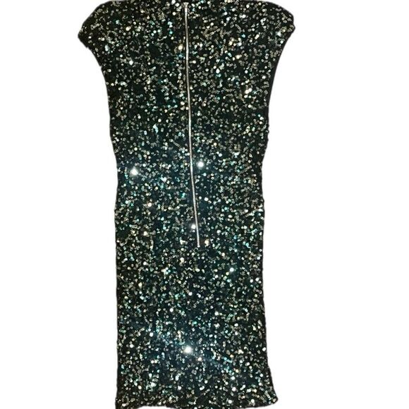 ASTR Green Sequin Cap Sleeve Back Zipper Mini Dress Sz M - Picture 4 of 7